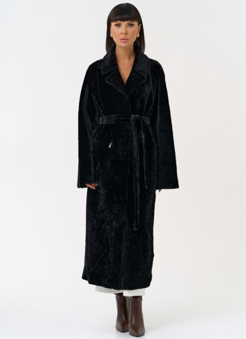 Женская двухсторонняя дубленка с английским воротником