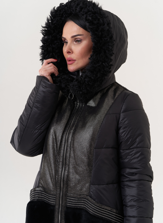 Комбинированный пуховик с капюшоном