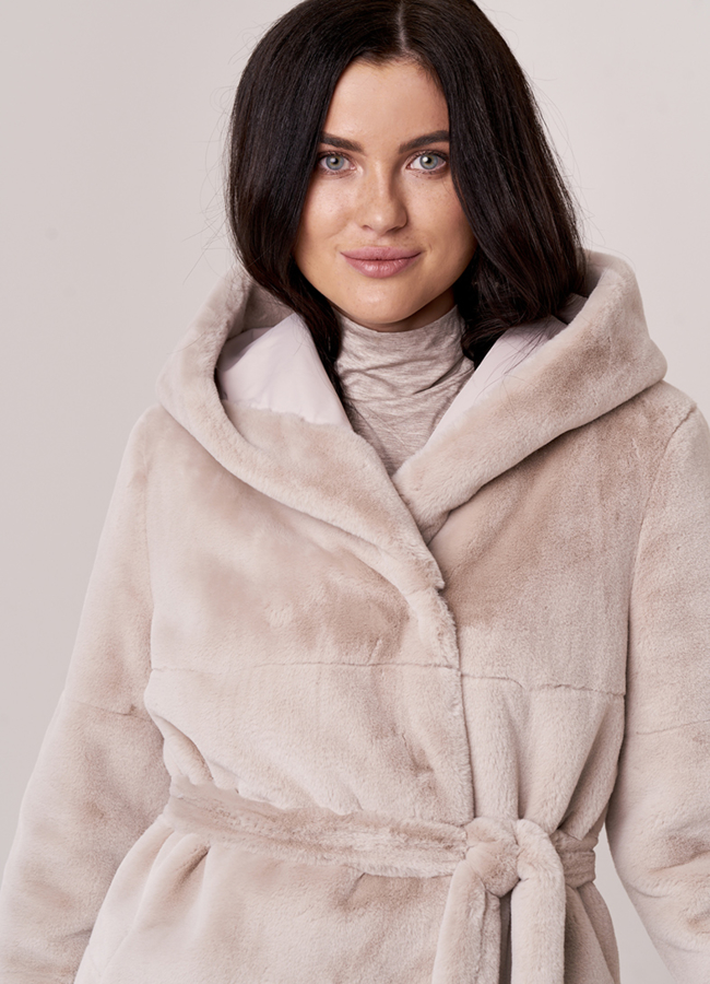 Двусторонняя шуба с капюшоном модель № 1133 в рассрочку