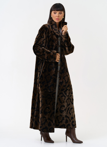 Женская натуральная дубленка с леопардовым принтом