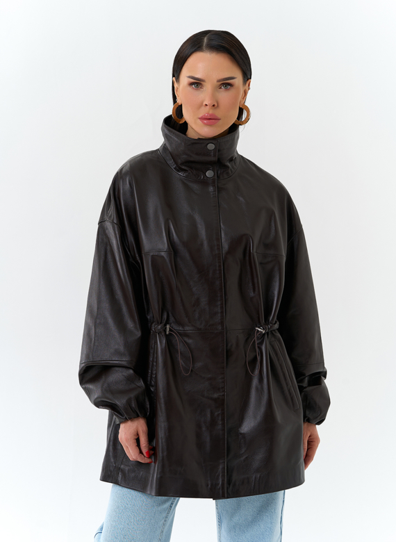Куртка из натуральной кожи с воротником стойка