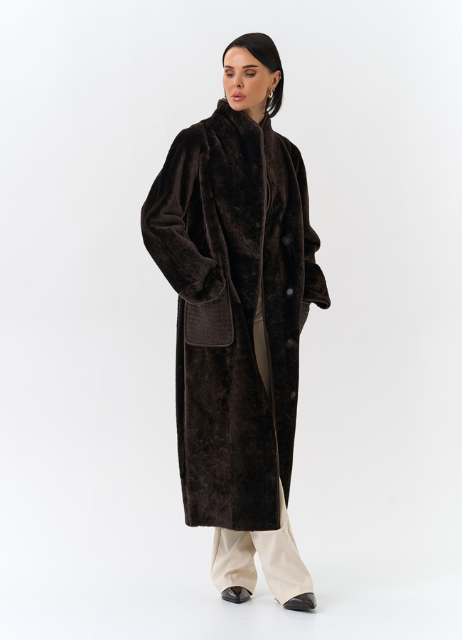 Женская дубленка с декоративным поясом модель № 32085 универмаг малина