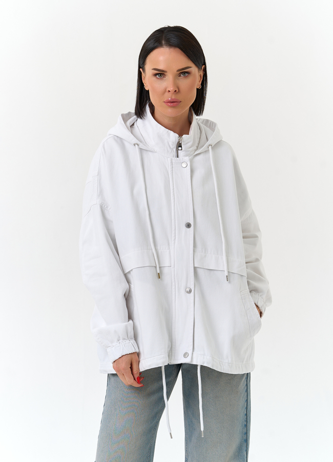 Женская джинсовая куртка с капюшоном модель № 33126 меха малина