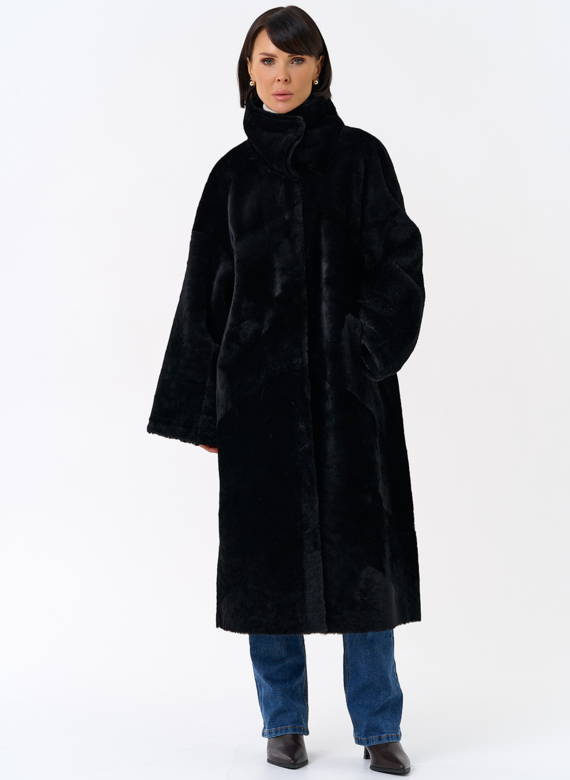 Женская натуральная дубленка черного цвета