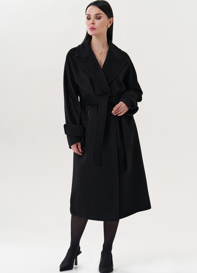 Пальто с английским воротником модель № 26722 меха малина