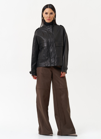 Женская куртка-рубашка из натуральной кожи  прямого силуэта