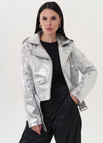 Куртка "косуха" из эко кожи под серебро