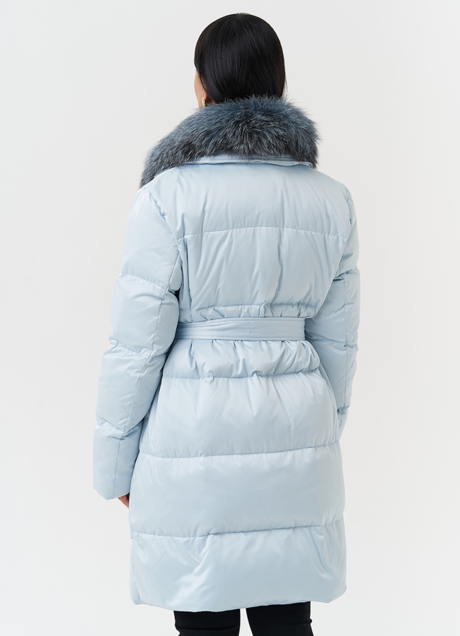 Пуховик с капюшоном из меха лисы модель № 28570 универмаг малина