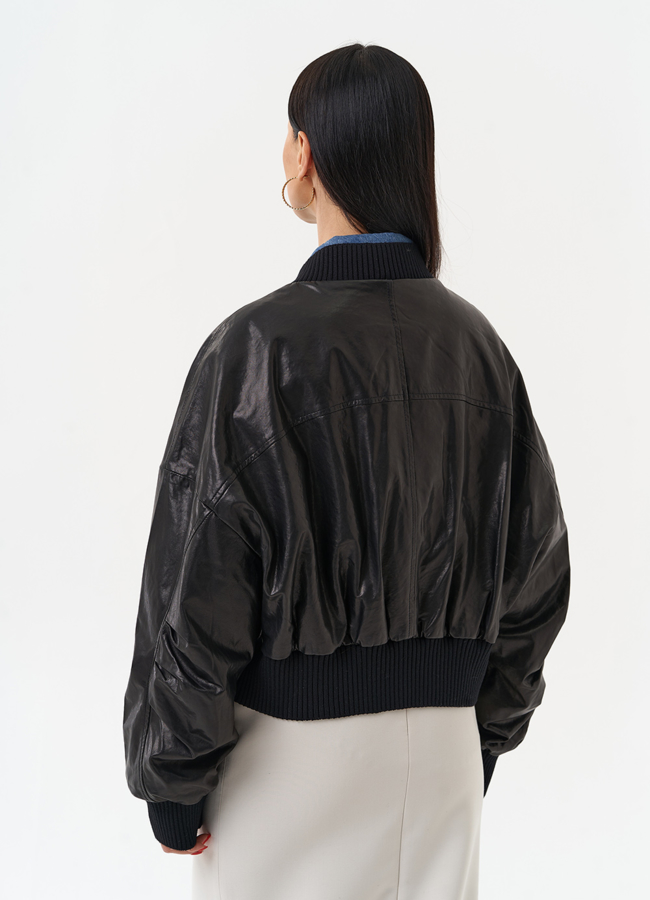 Женская куртка бомбер из натуральной кожи модель № 30097 в рассрочку