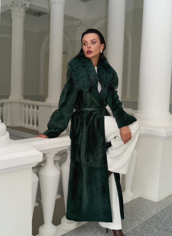 Женская двусторонняя дубленка из меха овчины Cortos с поясом из кожи питона