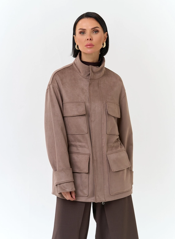 Женская куртка парка из эко замши 