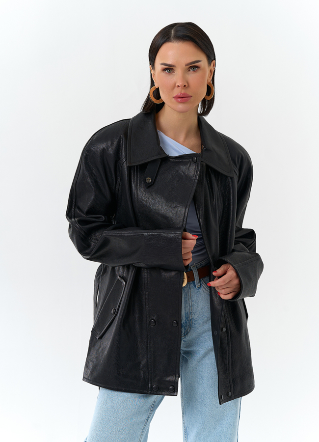 Женская куртка из натуральной кожи  с поясом модель № 32872 универмаг малина