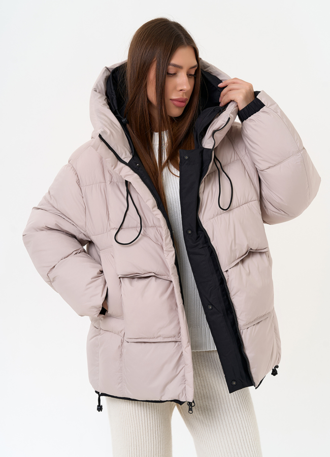Двухсторонний женский пуховик с капюшоном модель № 31596 универмаг малина