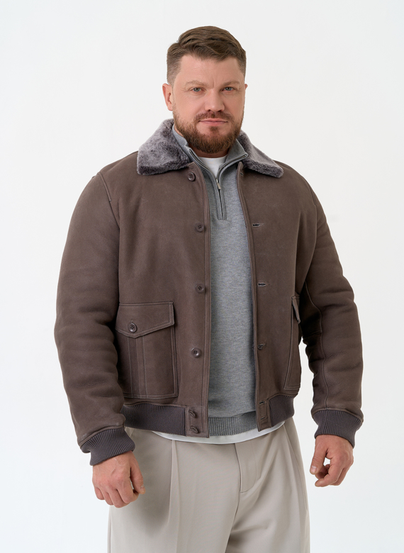 Мужская натуральная дубленка бомбер