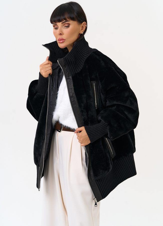 Женский бомбер из овчины черного цвета модель № 31613 универмаг малина