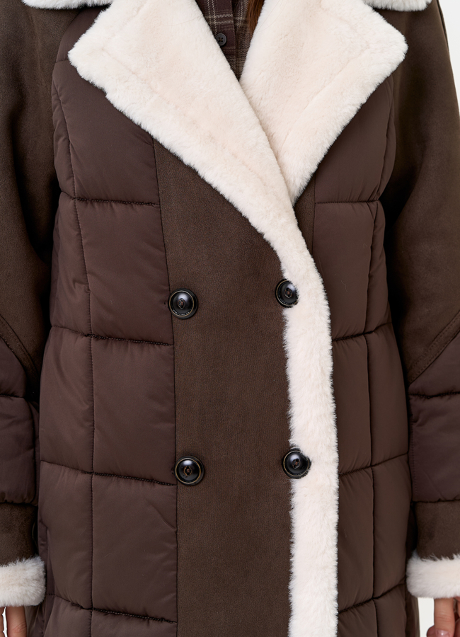 Комбинированный пуховик из эко кожи модель № 31692 универмаг малина