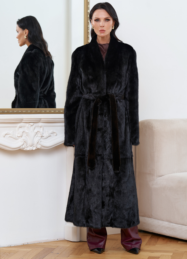 Женская длинная шуба из меха норки модель № 30691 меха малина