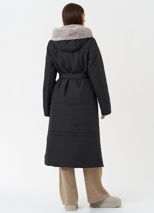 Пуховик с капюшоном из эко меха модель № 28839 универмаг малина