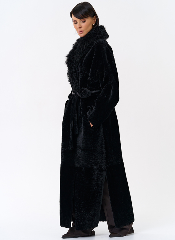 Женская натуральная дубленка с воротником шаль