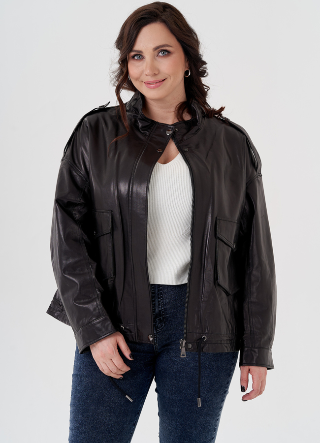 Куртка из натуральной кожи черного цвета модель № 24096 в рассрочку