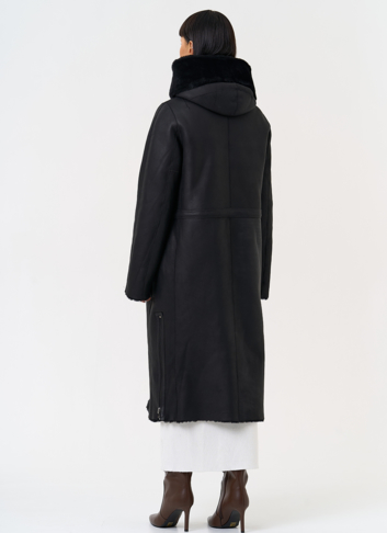 Натуральная двухсторонняя дубленка с капюшоном