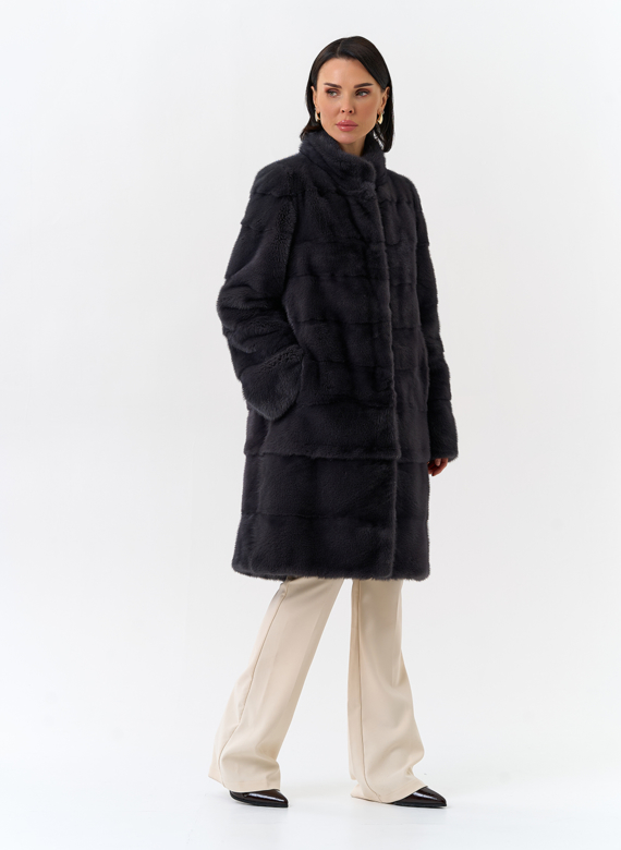 Норковая шуба трансформер, поперечная со стойкой