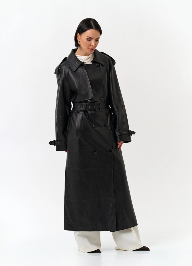 Женский длинный плащ из натуральной кожи модель № 32903 универмаг малина фото