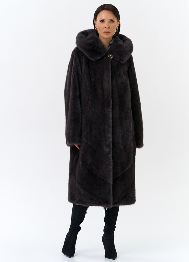 Женская шуба из норки силуэта баллон с капюшоном модель № 24752 универмаг малина