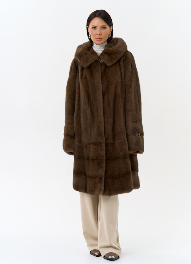 фото Шуба из меха норки с капюшоном модель № 29094