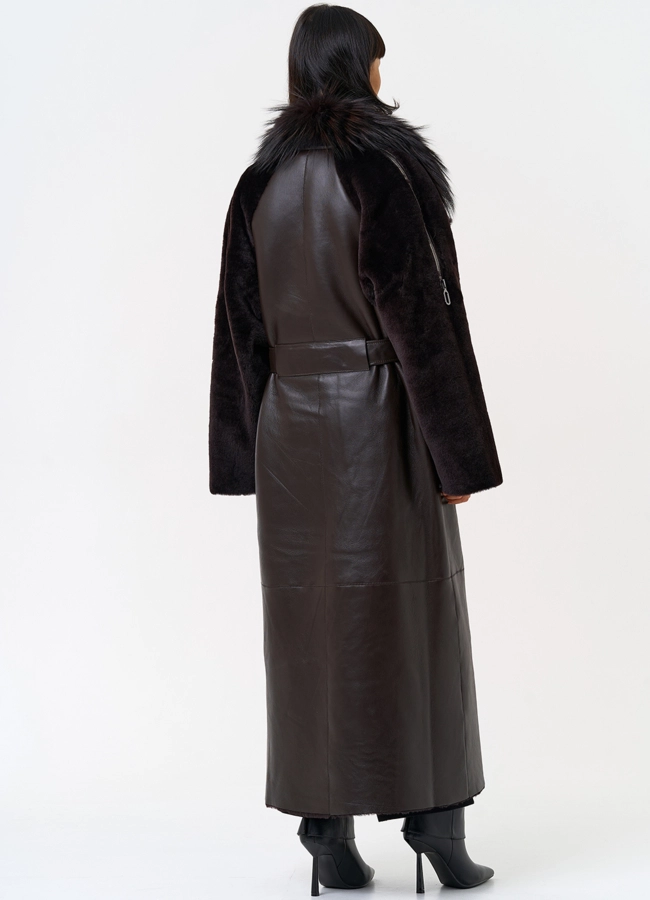 Женская натуральная дубленка с воротником из меха лисы модель № 31609 универмаг малина