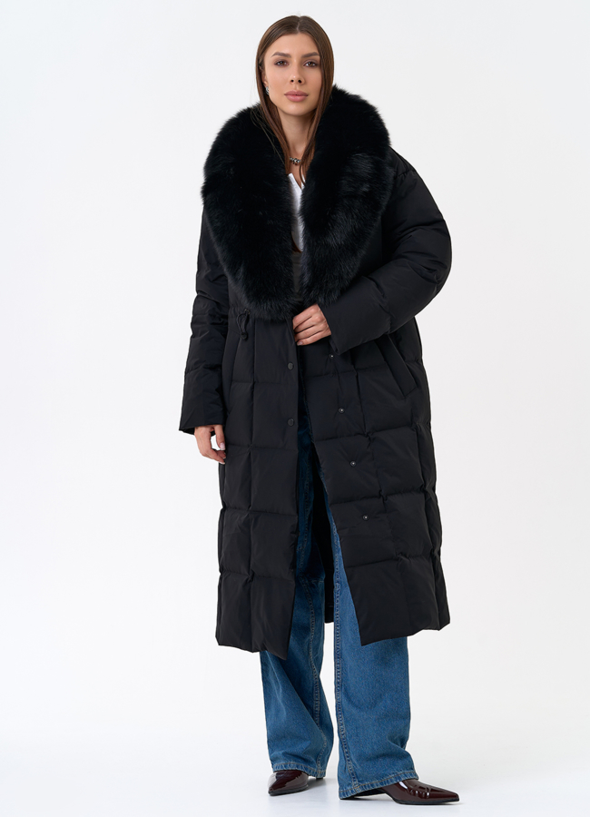 Женский пуховик с воротником из меха песца в черном цвете модель № 31416 универмаг малина