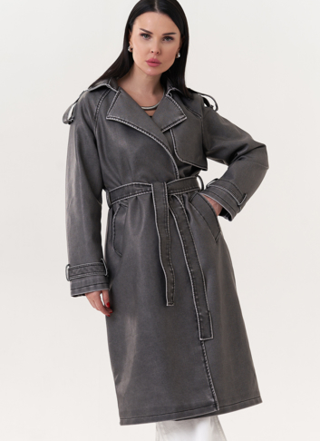 Плащ из эко кожи с поясом