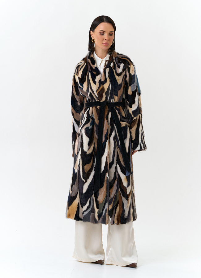 Шуба из норки в стиле пэчворк модель № 31298 универмаг малина