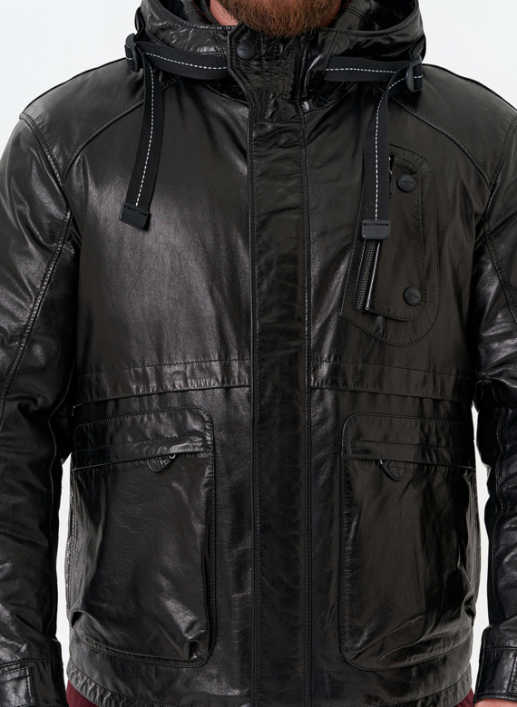 Мужская куртка из натуральной кожи с капюшоном