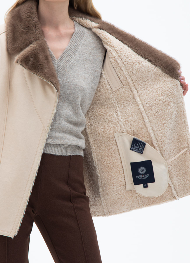 Женская дубленка из эко кожи с отделкой из эко меха модель № 32026 универмаг малина