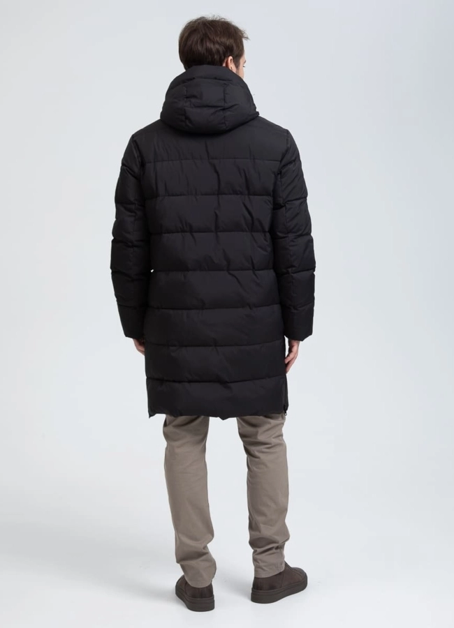 Мужской удлиненный пуховик с капюшоном модель № 32032 в кредит фото
