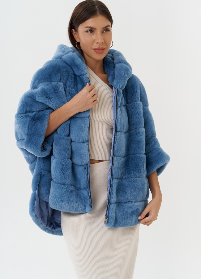 Короткая шуба из меха кролика с капюшоном модель № 25317 универмаг малина