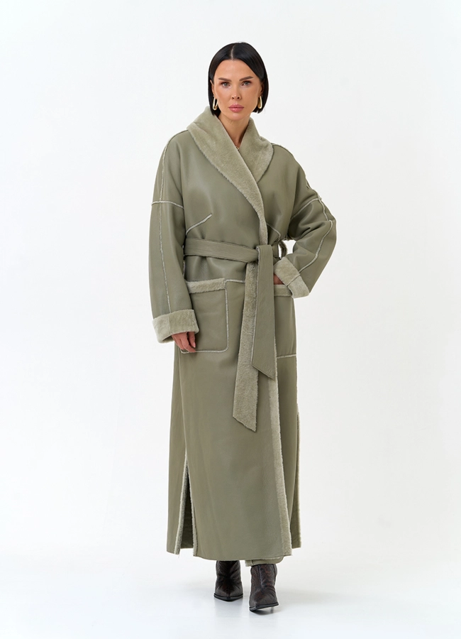 Женская дубленка зеленого цвета модель № 34204 универмаг малина фото