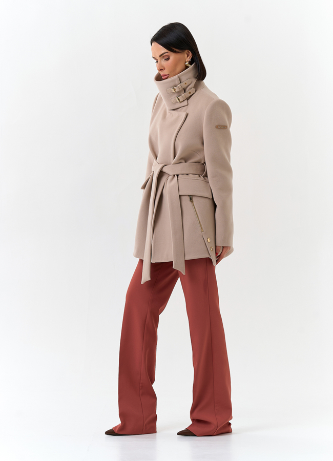 Женское укороченное пальто с воротником стойкой модель № 32552 универмаг малина