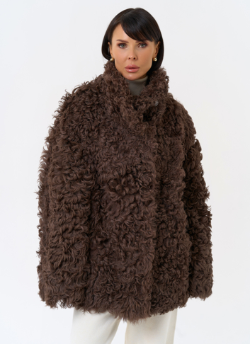Женская двухсторонняя дубленка с воротником стойкой 
