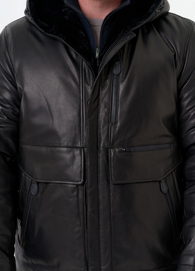 Куртка из натуральной кожи с капюшоном модель № 31422 универмаг малина