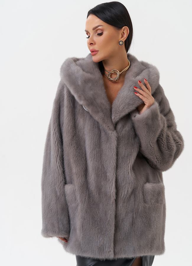 Женская норковая шуба с капюшоном  модель № 28786 в рассрочку