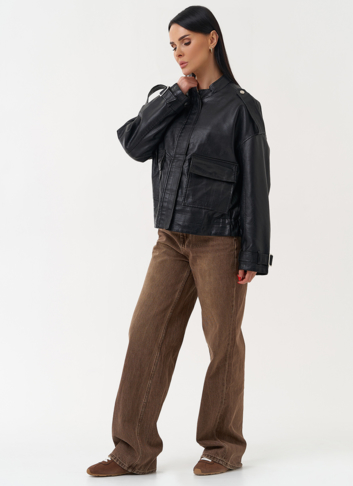 Женская куртка из эко кожи черного цвета