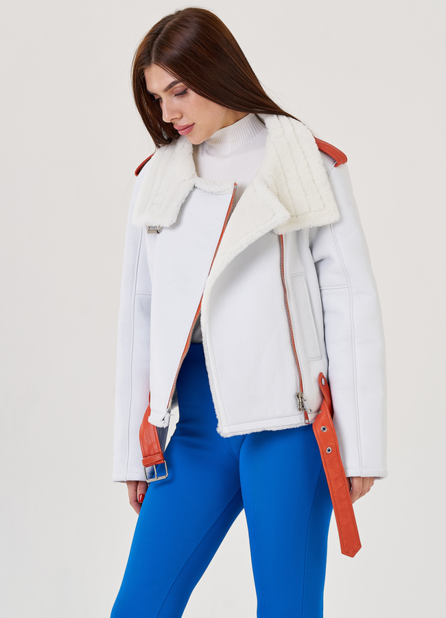 Женская дубленка белого цвета модель № 23355 универмаг малина