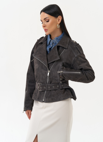 Женская куртка из натуральной замши с поясом