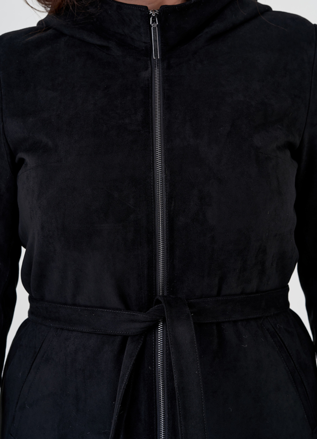 Полупальто из эко замши на утеплителе с капюшоном модель № 80236 универмаг малина