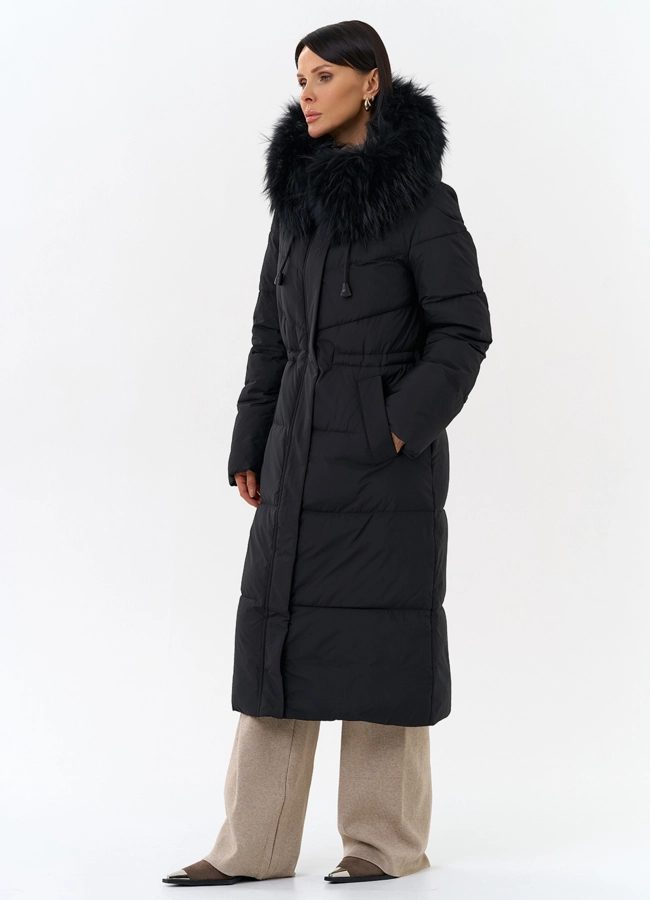 Женский пуховик с капюшоном из меха чернобурки модель № 31970 в рассрочку