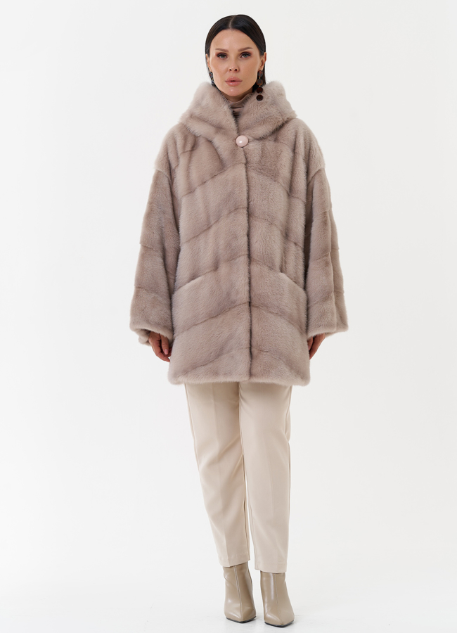 фото Шуба из норки с капюшоном модель № 27576