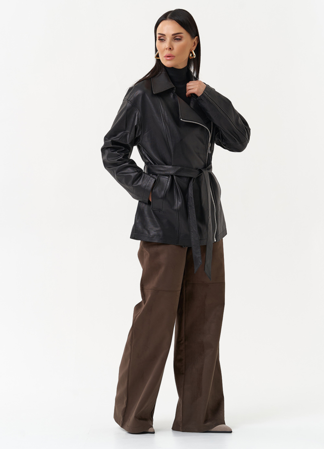 Куртка из натуральной кожи с поясом модель № 30160 универмаг малина