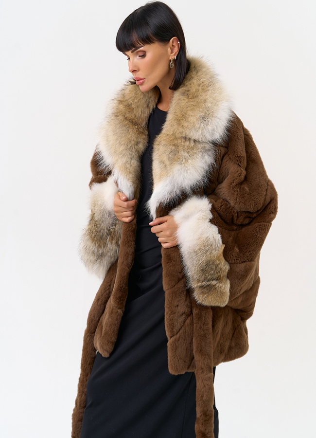 Шуба из кролика с отделкой из меха койота модель № 31680 универмаг малина